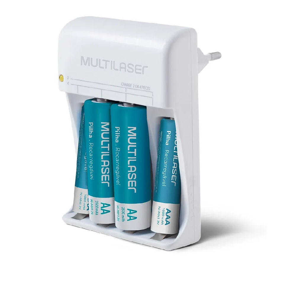 Carregador Pilhas Multilaser AA/AAA com 2 AA 2500mAh 2 AAA 1000mAh CB045 Carregador Pilhas Multilaser AA/AAA com 2 AA 2500mAh 2 AAA 1000mAh CB045