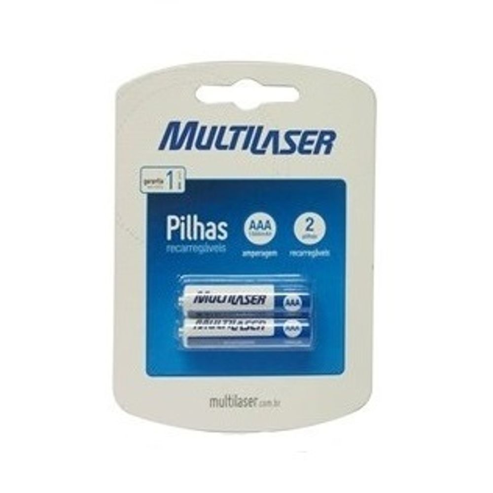 Pilha Multilaser Recarregável AAA com 2 Unidades 1000mAh CB051 CB051 Pilha Multilaser Recarregável AAA com 2 Unidades 1000mAh CB051 CB051