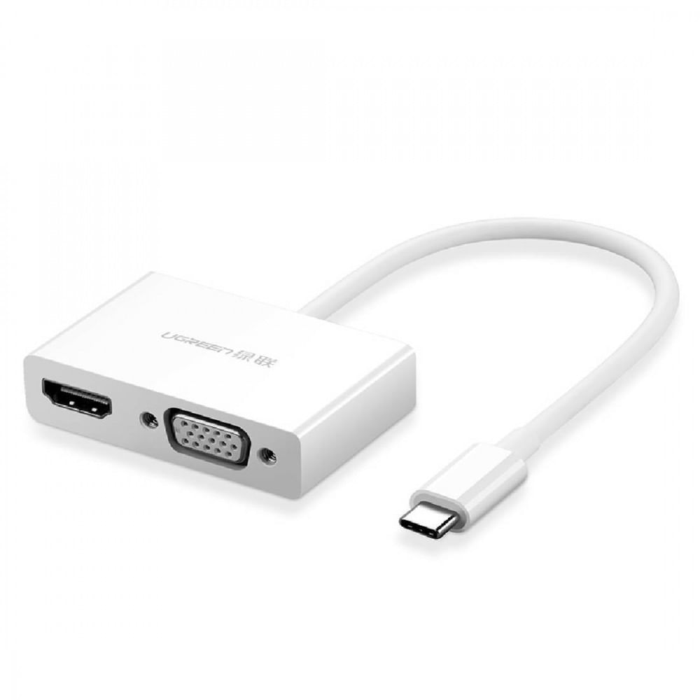 Adaptador Ugreen USB-C para HDMI e VGA MM123 30843 Branco Adaptador Ugreen USB-C para HDMI e VGA MM123 30843 Branco