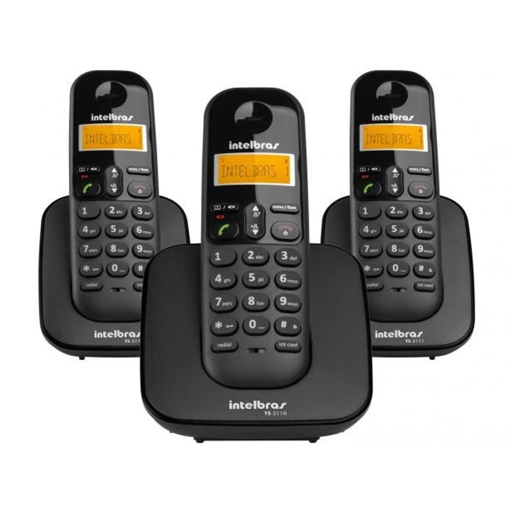 Telefone Sem Fio +2 Ramais com Ientificador de Chamada TS 3113 Preto - Intelbras