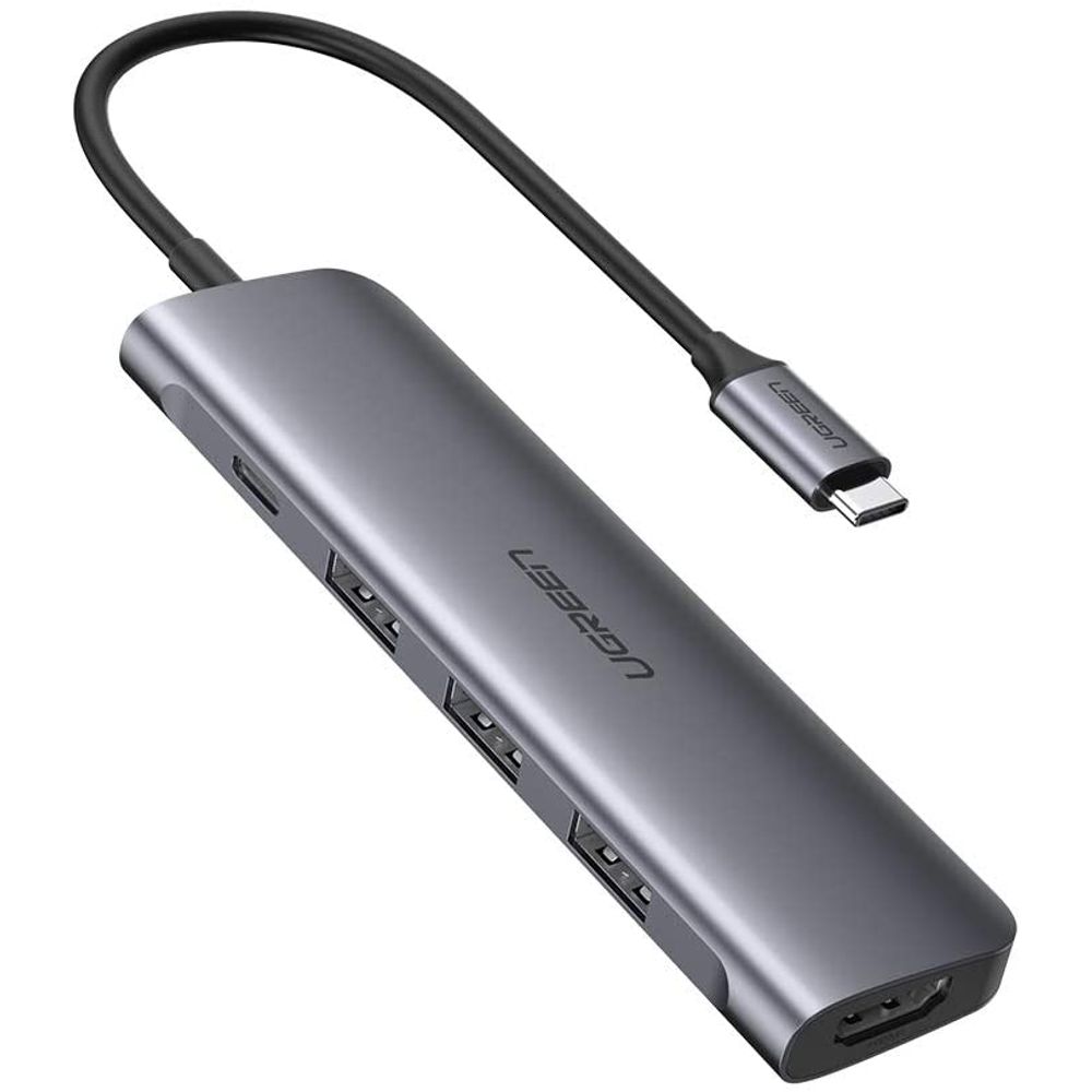 Adaptador USB-C Para HDMI +4 Portas USB 3.0 Prata Ugreen