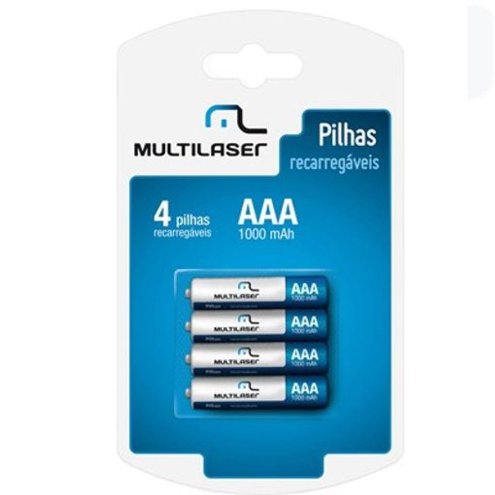Pilha Recarregavel AAA com 4 Unidades 1000mAh CB050 - Multilaser Pilha Recarregavel AAA com 4 Unidades 1000mAh CB050 - Multilaser