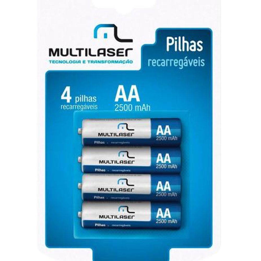Pilha Recarregavel AA com 4 Unidades de 2500mAh CB052 - Multilaser Pilha Recarregavel AA com 4 Unidades de 2500mAh CB052 - Multilaser