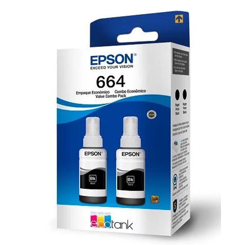 Kit Garrafa de Tinta Epson T664 T664120-2P 2 Preto Kit Garrafa de Tinta Epson T664 T664120-2P 2 Preto