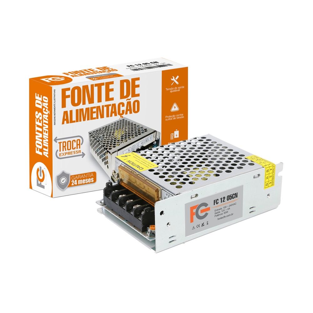 Fonte Chaveada Colmeia 12V 5A 60W - Fonte CFTV Fonte Chaveada Colmeia 12V 5A 60W - Fonte CFTV