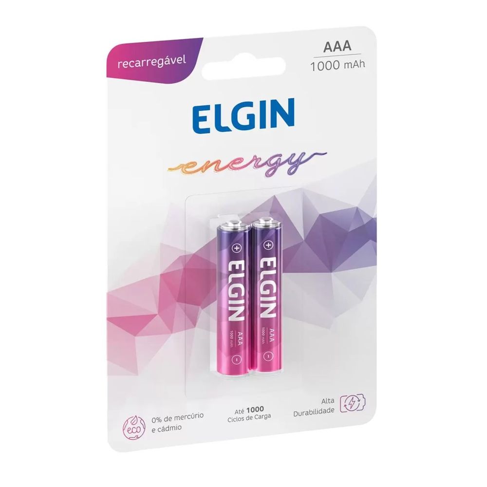 Pilha Elgin Recarregável AAA 1000mAh 1,2V 02 und Pilha Elgin Recarregável AAA 1000mAh 1,2V 02 und