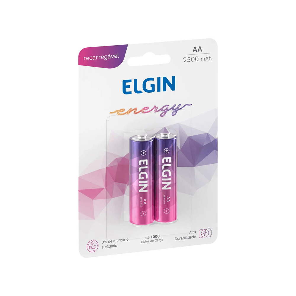 Pilha Elgin Recarregável AA 2500mAh 1,2V 02 und Pilha Elgin Recarregável AA 2500mAh 1,2V 02 und
