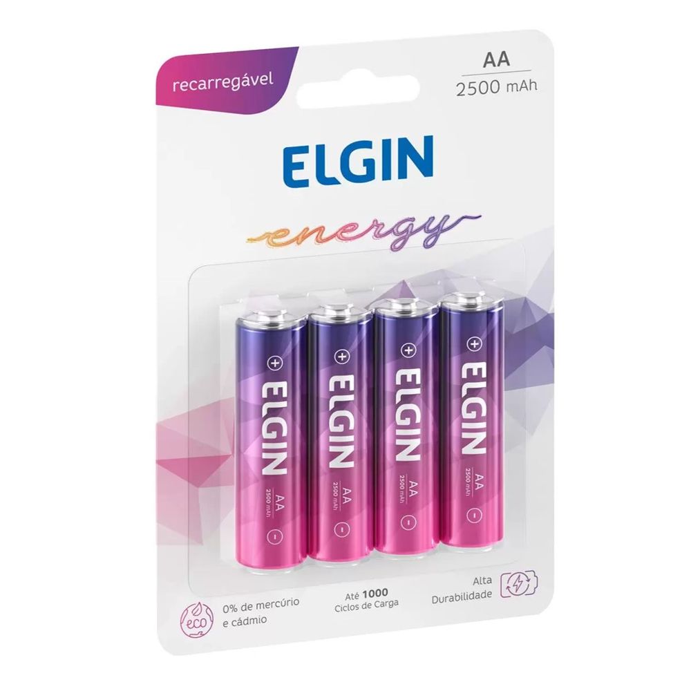 Pilha Elgin Recarregável AA 2500mAh 1,2V 04 und Pilha Elgin Recarregável AA 2500mAh 1,2V 04 und