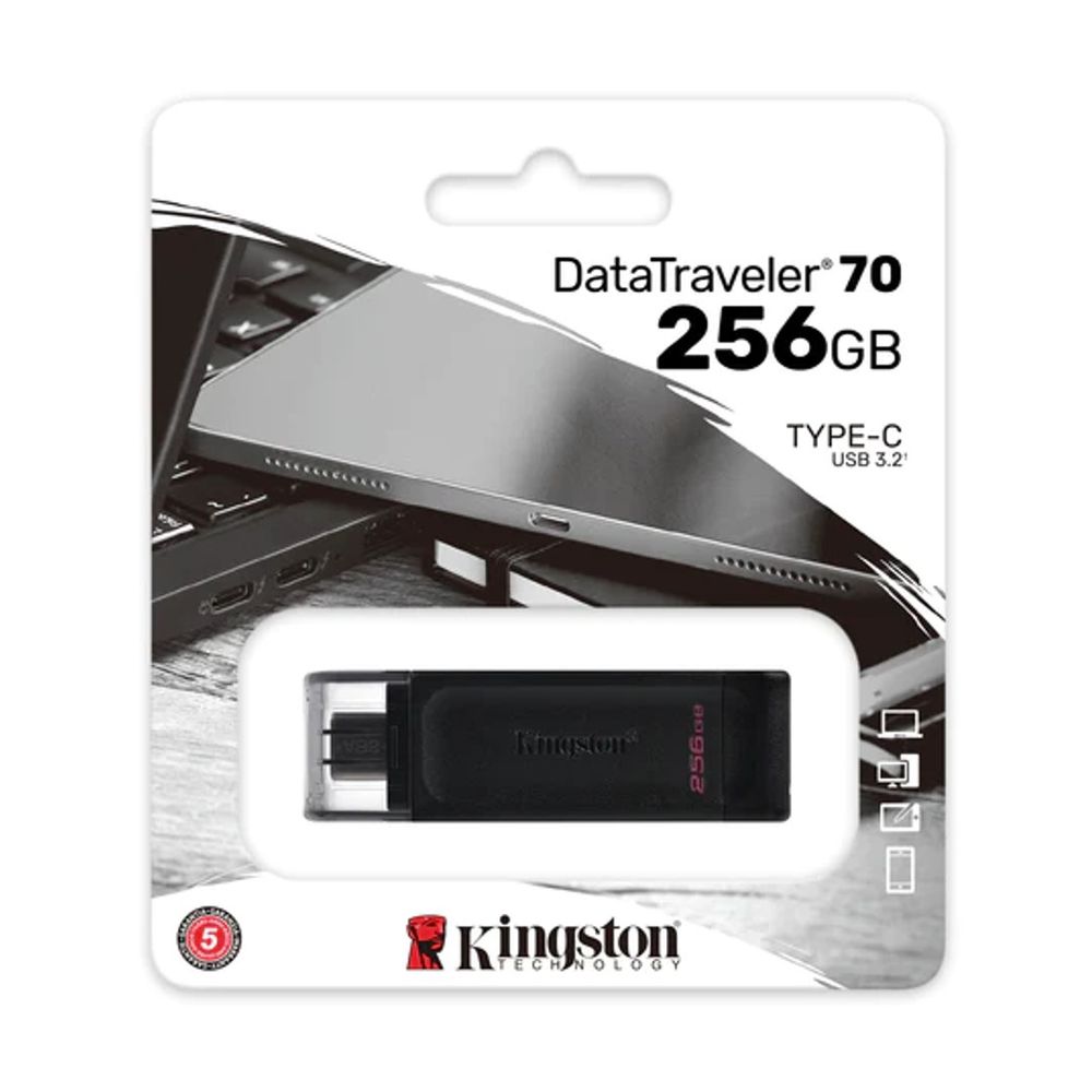 Pen Drive Kingston 256GB USB-C 3.2 DT70 Preto Pen Drive Kingston 256GB USB-C 3.2 DT70 Preto