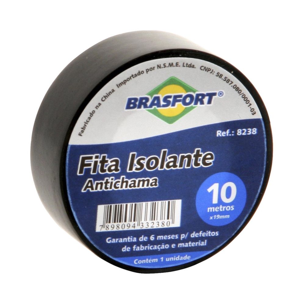 Fita Isolante Antichama 10M Preta - Brasfort Fita Isolante Antichama 10M Preta - Brasfort