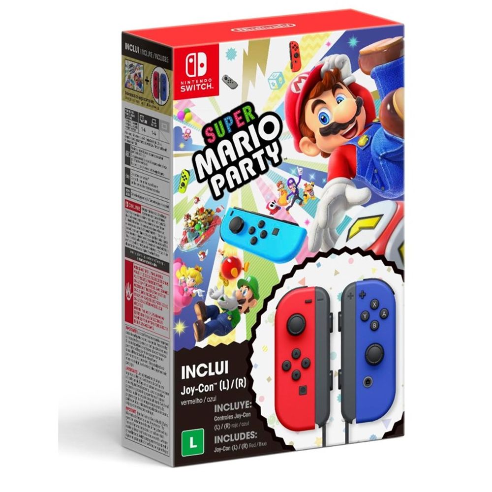 Controle para Nintendo Switch Joy Con Vermelho e Azul + Mario Party - Nintendo