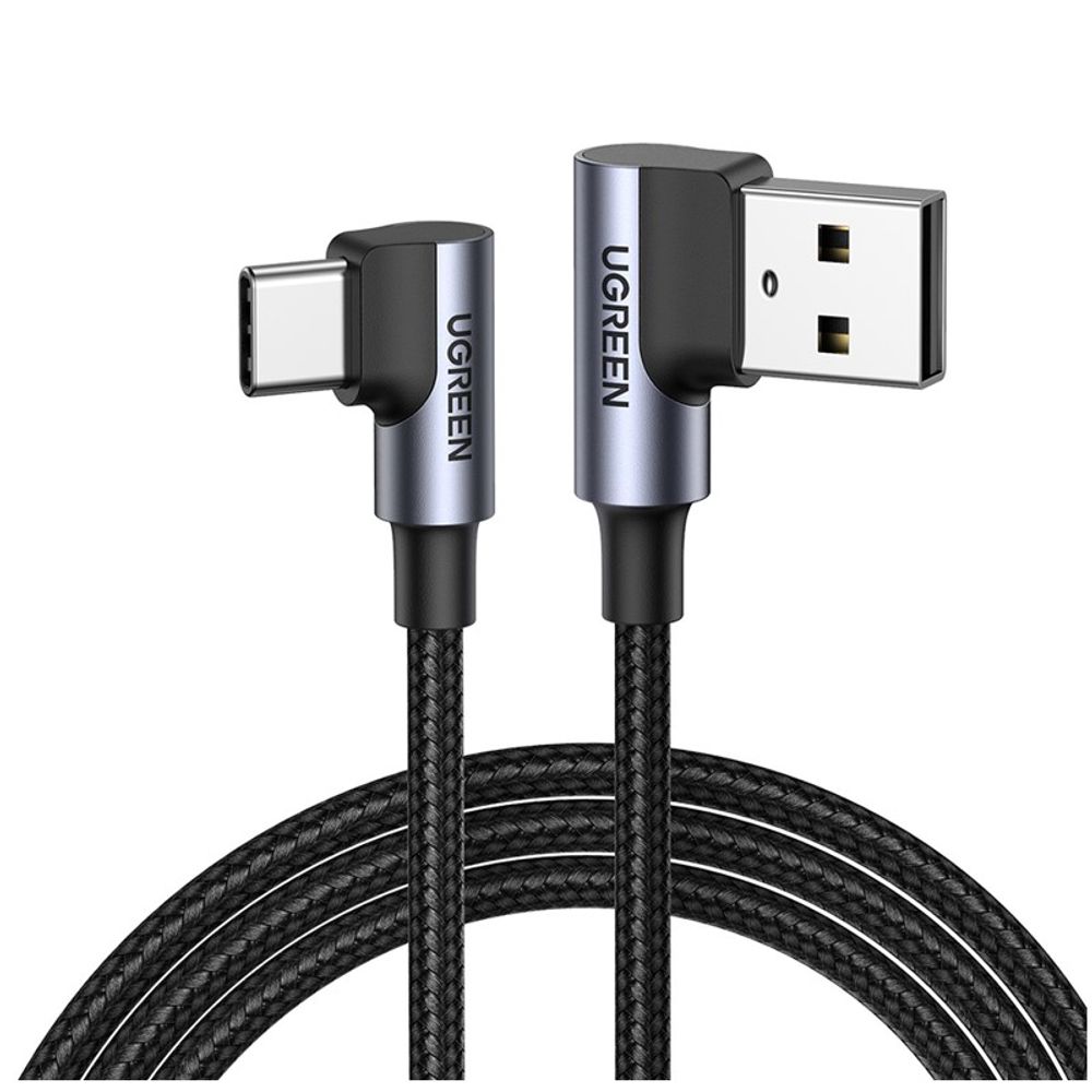 Cabo USB para USB-C 2.0M Nylon 90 graus US176 Preto - Ugreen