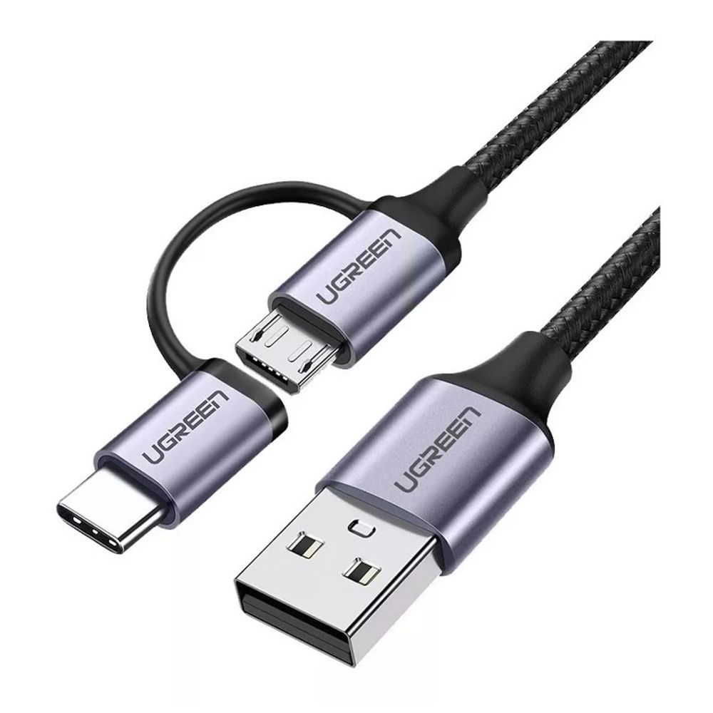 Cabo USB para Micro + USB-C 1.0M Nylon US177 Preto - Ugreen