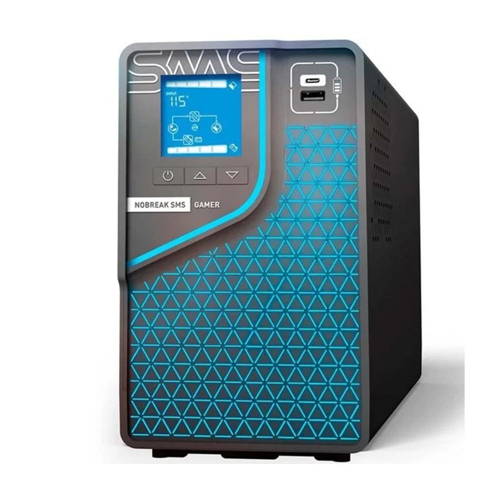 Nobreak SMS 2000Va Gamer Ent:BIV / Sai:115V Wi-Fi Display LCD RGB e Conexão para Bateria Externa 29601 Nobreak SMS 2000Va Gamer Ent:BIV / Sai:115V Wi-Fi Display LCD RGB e Conexão para Bateria Externa 29601