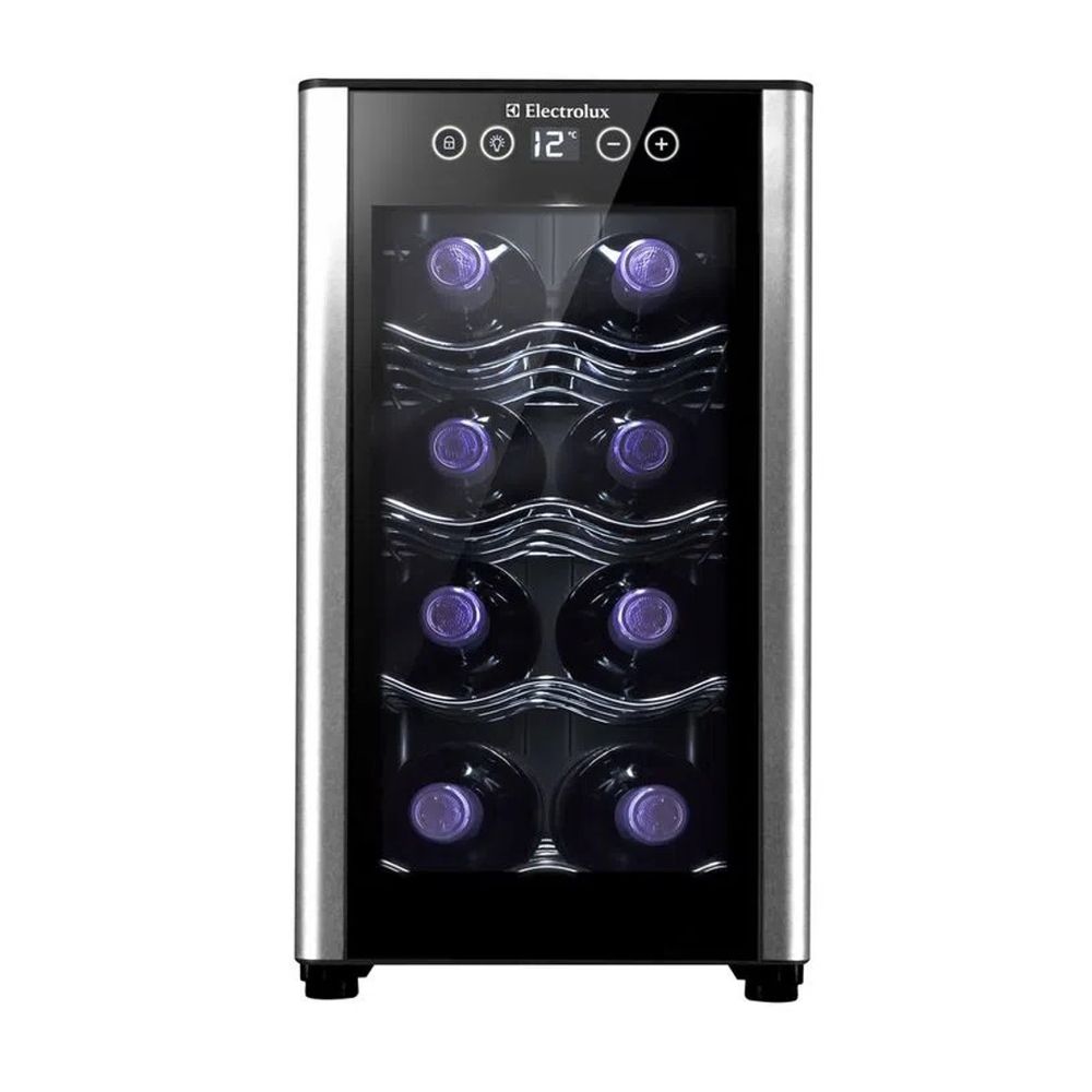 Adega Electrolux 8 garrafas Uma Porta Acabamento em Aluminio ACB08 Bivolt Preta