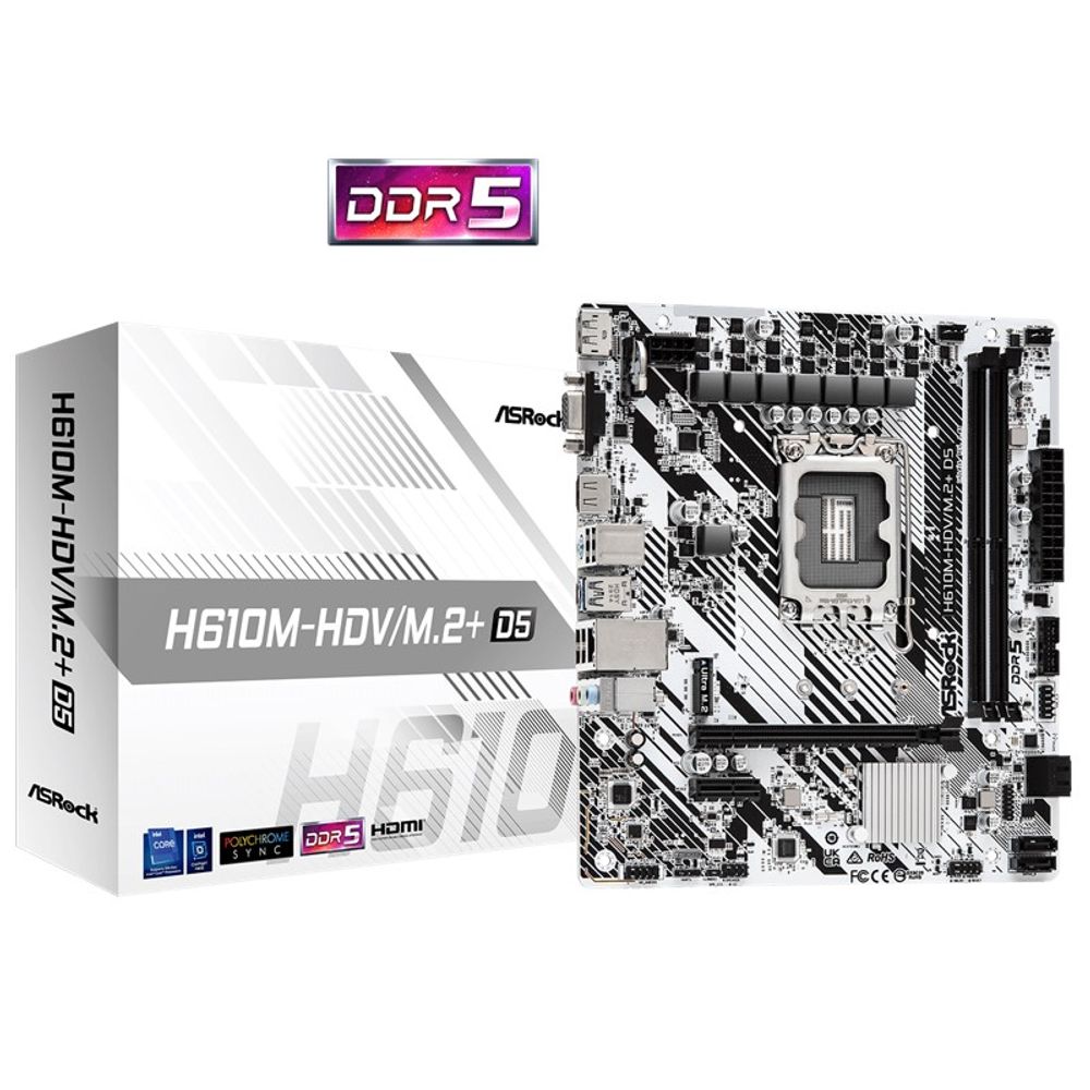 Placa Mãe ASRock mATX 14/13/12G LGA 1700 H610M 2DDR5 H610M-HDV/M.2+D5