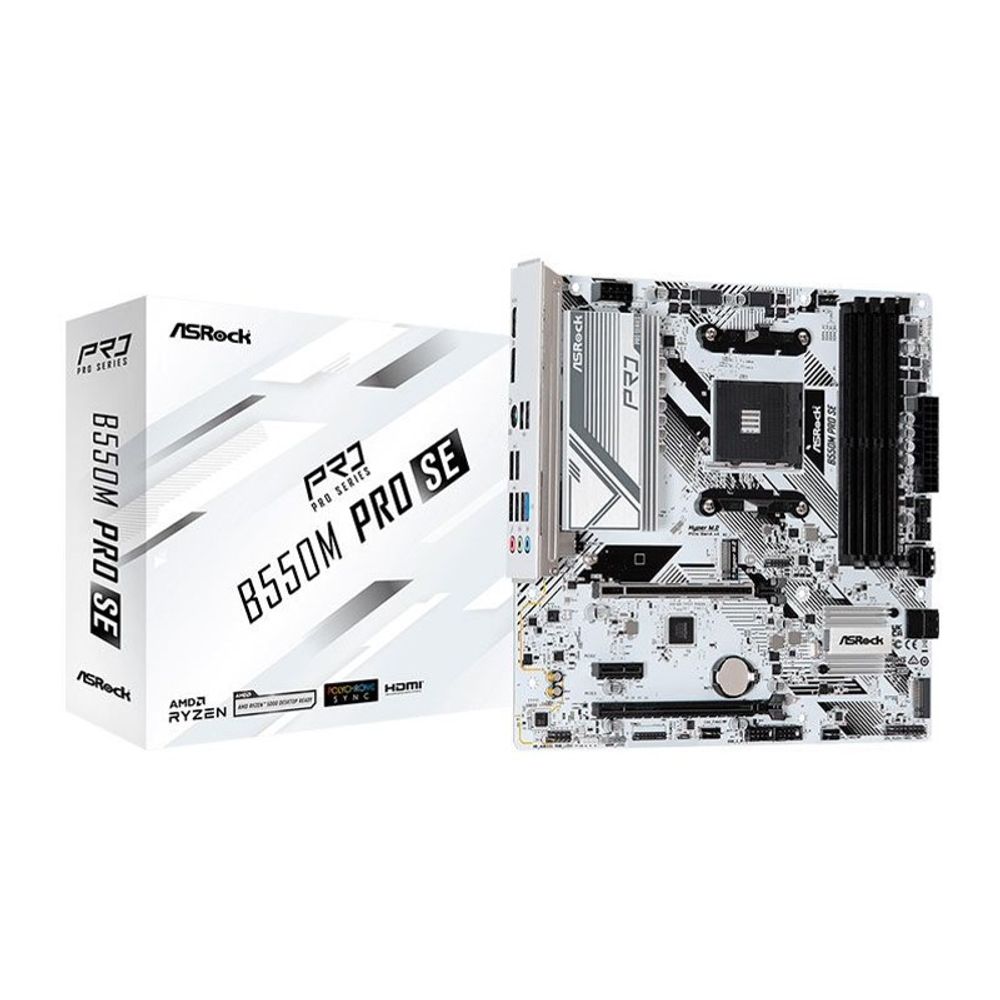 Placa Mãe ASRock Micro ATX para AMD AM4 B550 Pro SE 4DDR4 Branca