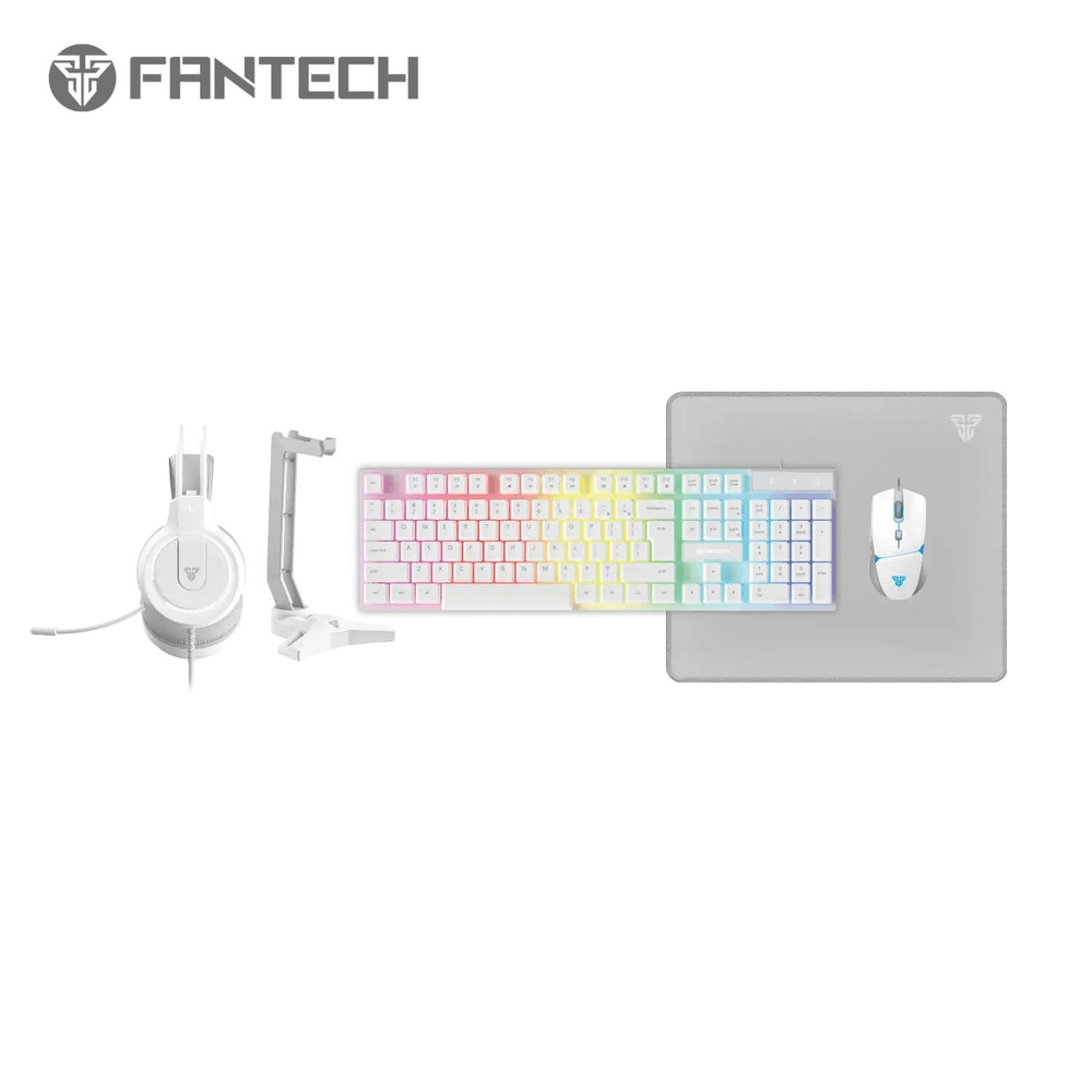 Kit Gamer 5 em 1 Teclado + Mouse + Mouse pad + Fone + Suporte P51 White - Fantech