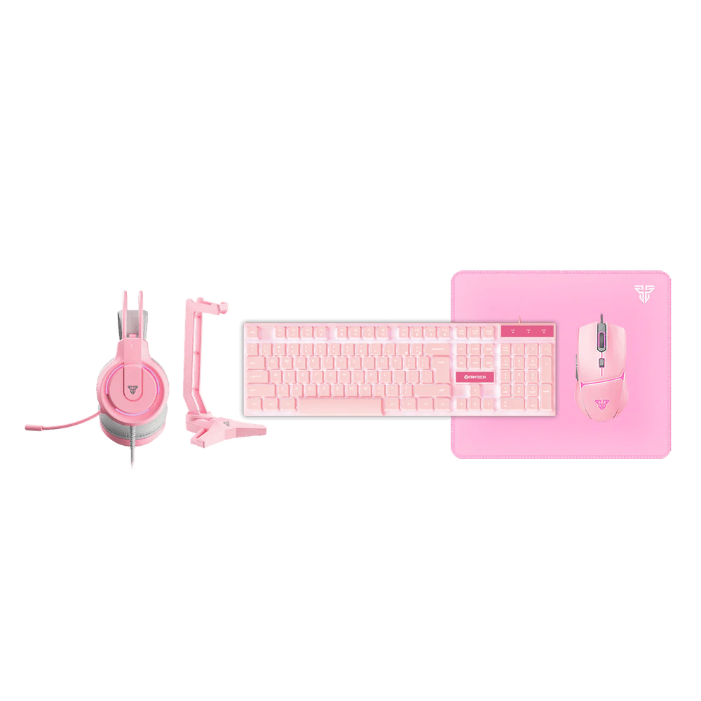 Kit Gamer 5 em 1 Fantech Teclado + Mouse + Mouse pad + Fone + Suporte P51 Pink