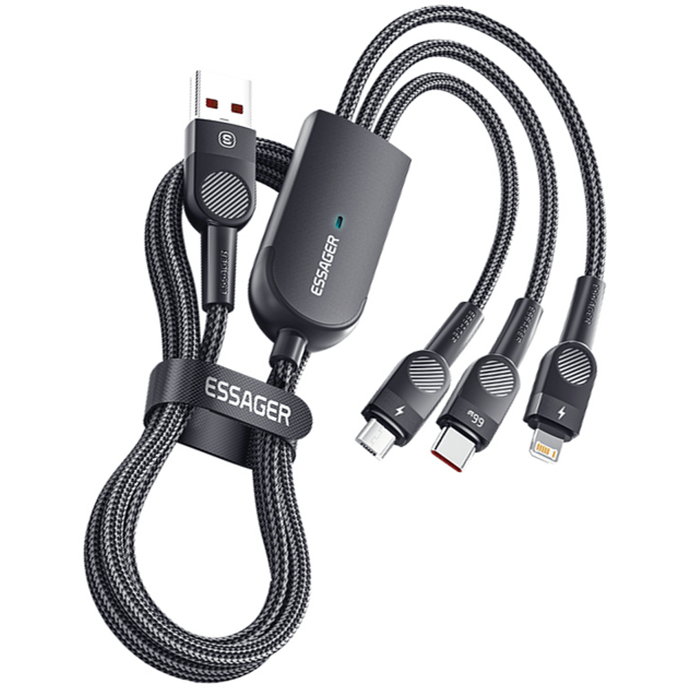 Cabo 3 em 1 USB para USB-C/Lightning/Micro-USB1.2M 66W EXCMTL-XJ01 Preto - Essager
