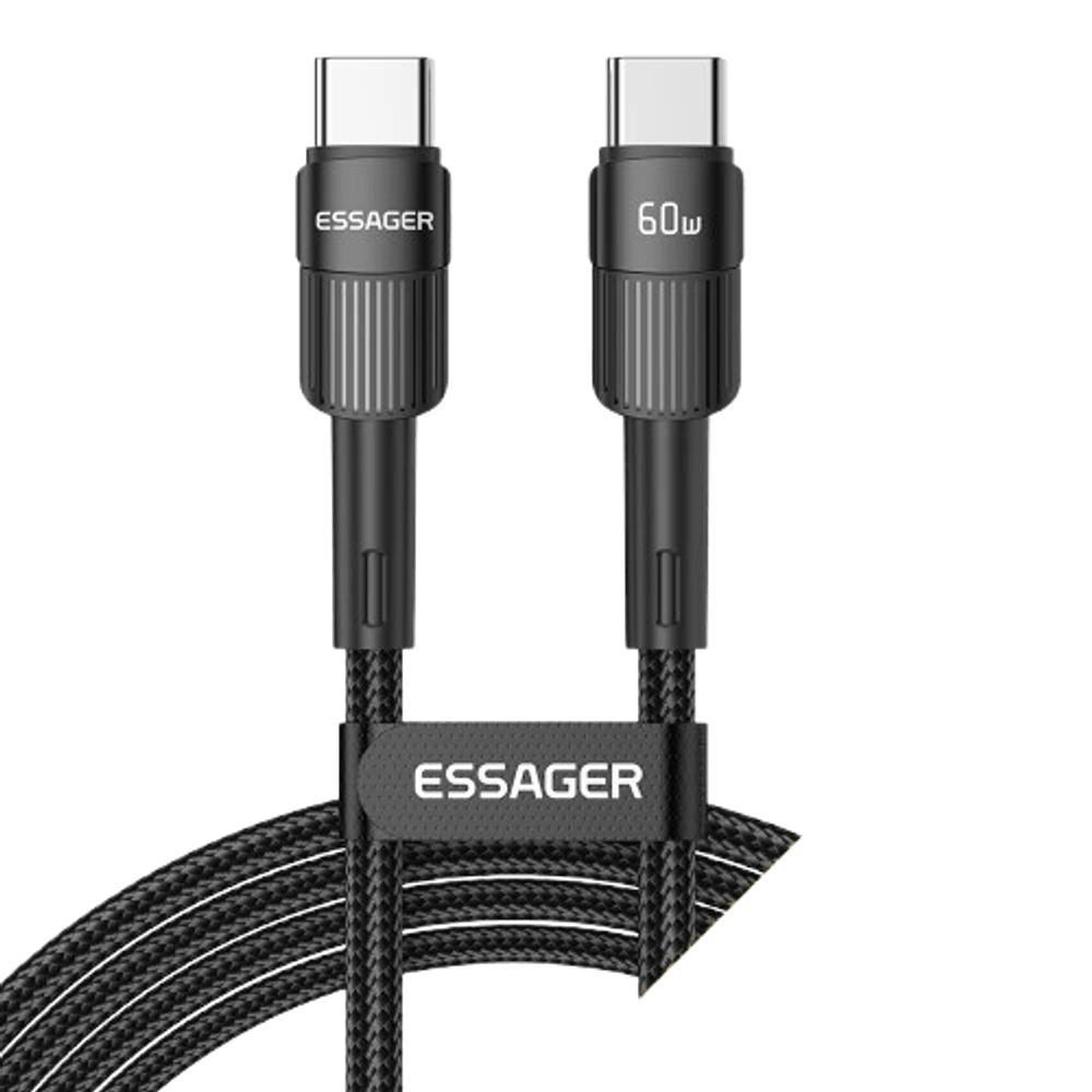 Cabo Essager USB-C para USB-C 1.0M Nylon 60W EXCTT2-XC01-P Preto Cabo Essager USB-C para USB-C 1.0M Nylon 60W EXCTT2-XC01-P Preto