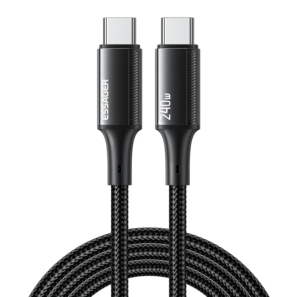 Cabo Essager USB-C para USB-C 1.0M Nylon 240W EXCTT3-JJ01-P Preto Cabo Essager USB-C para USB-C 1.0M Nylon 240W EXCTT3-JJ01-P Preto