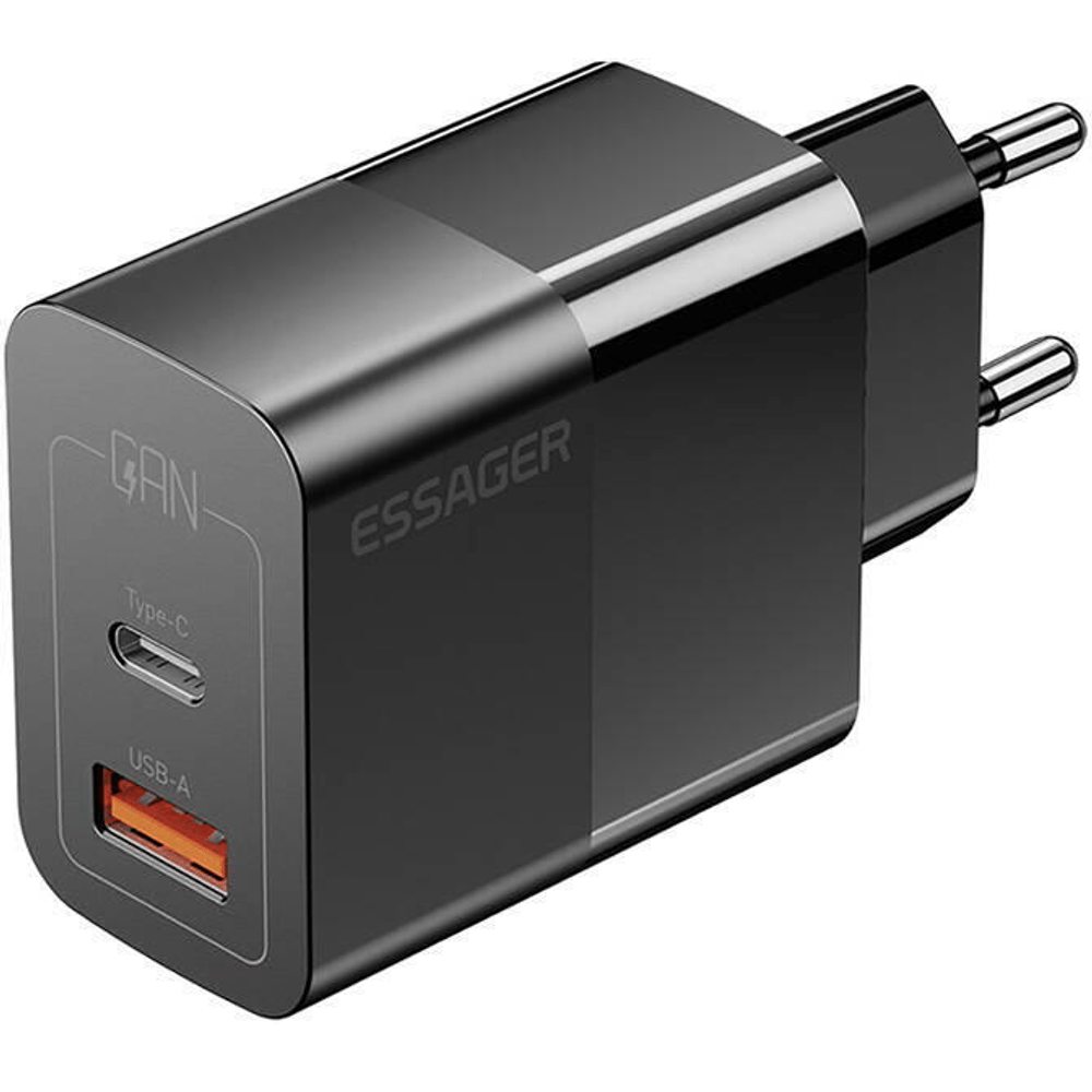 Carregador de Viagem Essager Rápido 33W 2 em 1 USB/USB-C Preto Carregador de Viagem Essager Rápido 33W 2 em 1 USB/USB-C Preto