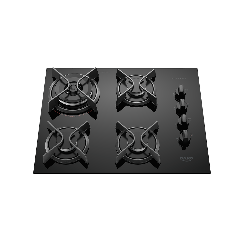 Cooktop Dako 4 Bocas a Gás com Tripla Chama Supreme Bivolt Preto Cooktop Dako 4 Bocas a Gás com Tripla Chama Supreme Bivolt Preto