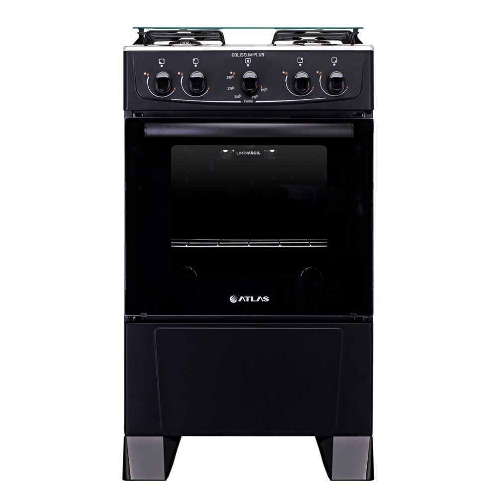 Fogão Atlas 4 Bocas com Mesa Inox Coliseum Plus Preto Fogão Atlas 4 Bocas com Mesa Inox Coliseum Plus Preto