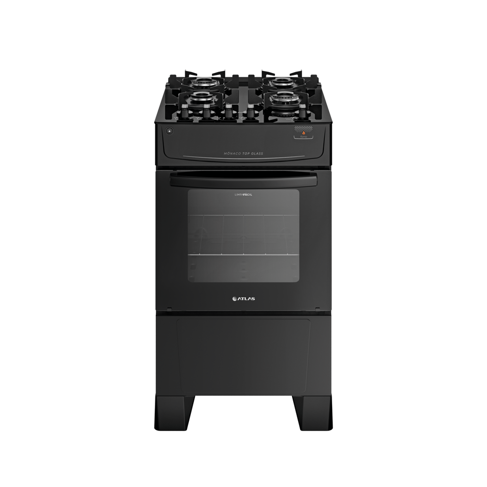 Fogão Atlas 4 Bocas com Mesa Vidro Mônaco Top Glass Bivolt Preto Fogão Atlas 4 Bocas com Mesa Vidro Mônaco Top Glass Bivolt Preto
