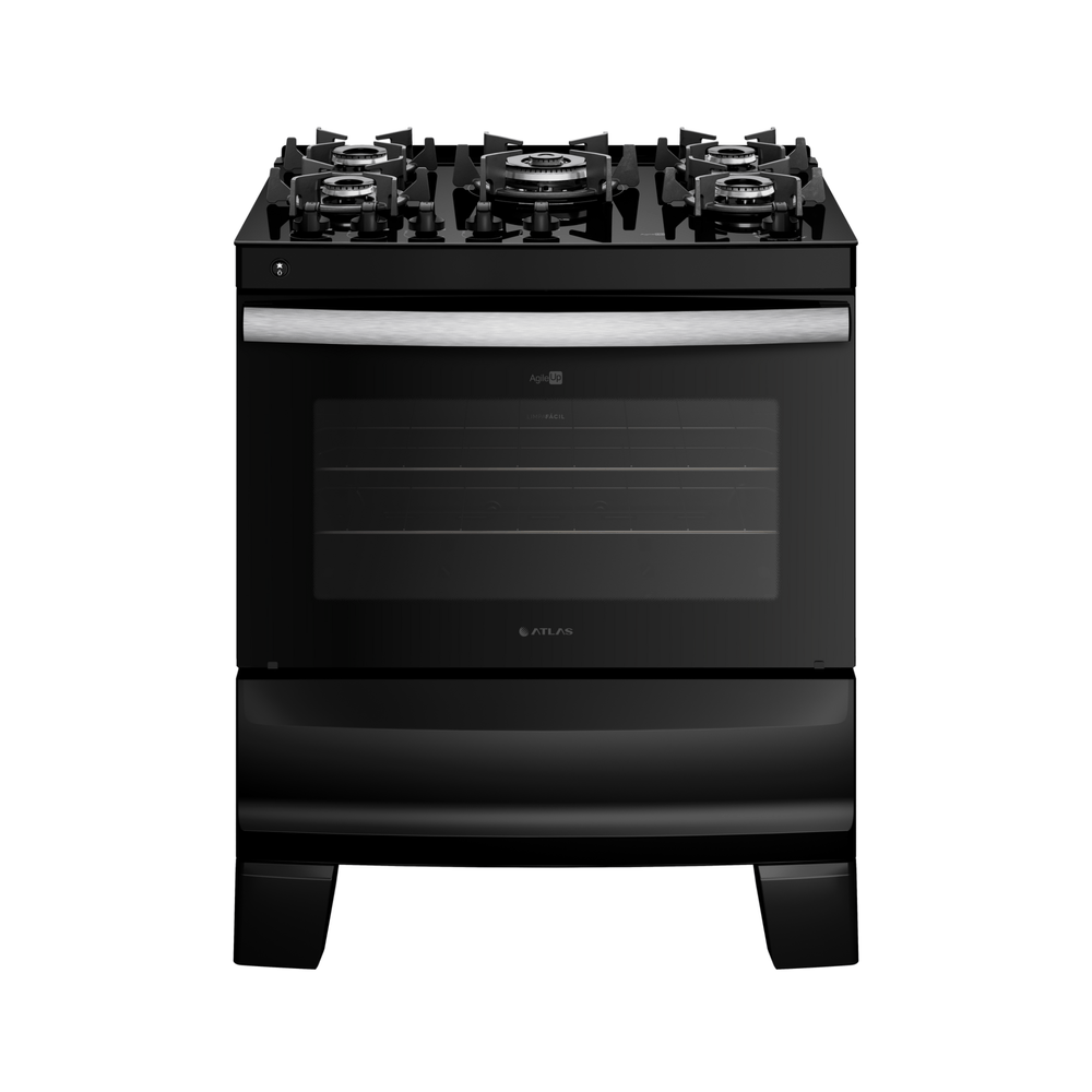 Fogão Atlas 5 Bocas com Mesa Vidro Agile Up Bivolt Preto Fogão Atlas 5 Bocas com Mesa Vidro Agile Up Bivolt Preto