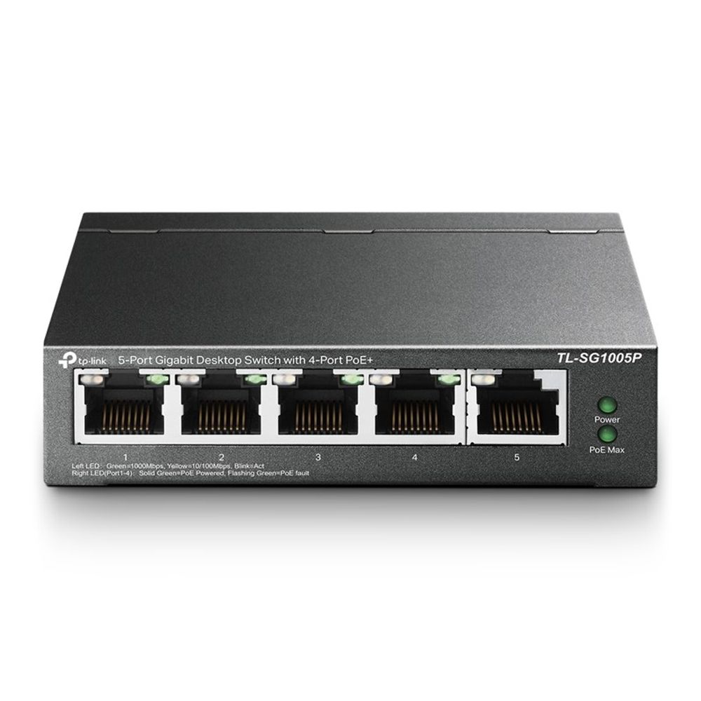 Switch TP-Link 4 Portas PoE+ 10/100/1000 Mbps Gigabit TL-SG1005P Preto