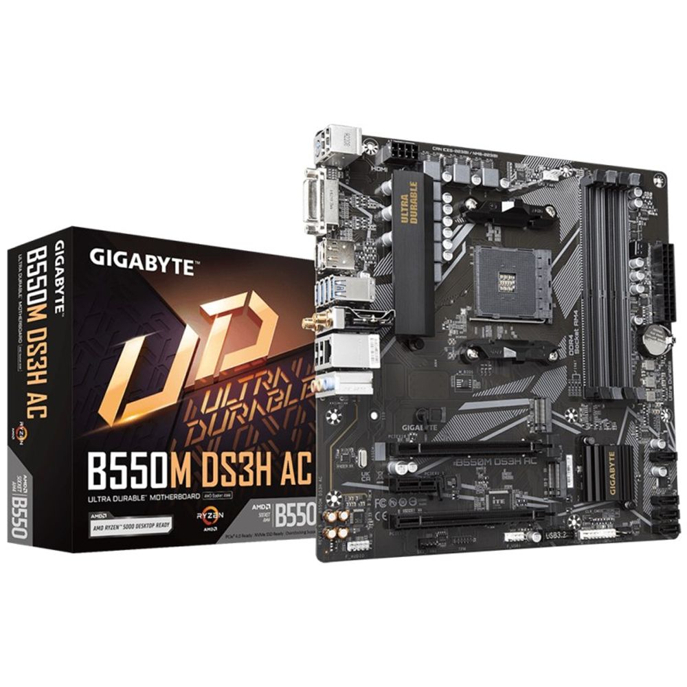 Placa Mãe Gigabyte Micro ATX AMD AM4 DDR4 B550M DS3H AC