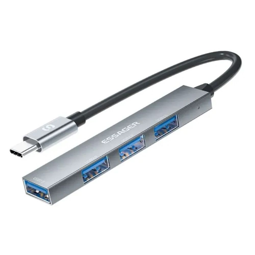 HUB Essager USB-C 3.0 4 portas EHBC04-FY0G-P Cinza HUB Essager USB-C 3.0 4 portas EHBC04-FY0G-P Cinza