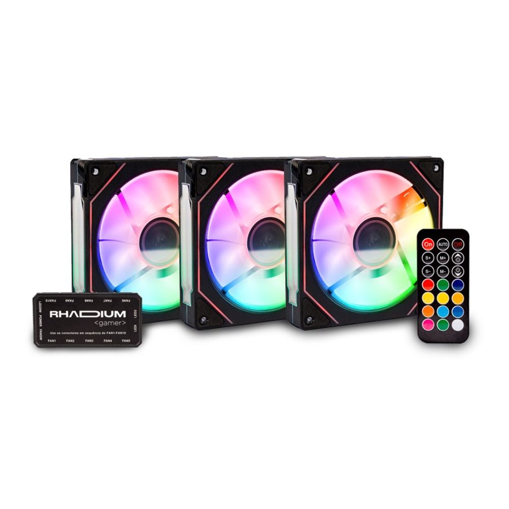 Kit 3 Cooler FAN Rhadium para Gabinete 120mm Led ARGB + Controle RHA-COO-0002 Preto