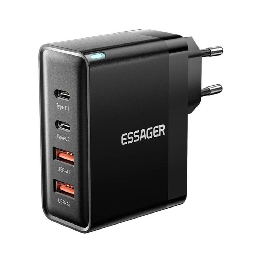 Carregador de Viagem Essager 100W GaN USB/USB-C Preto Carregador de Viagem Essager 100W GaN USB/USB-C Preto
