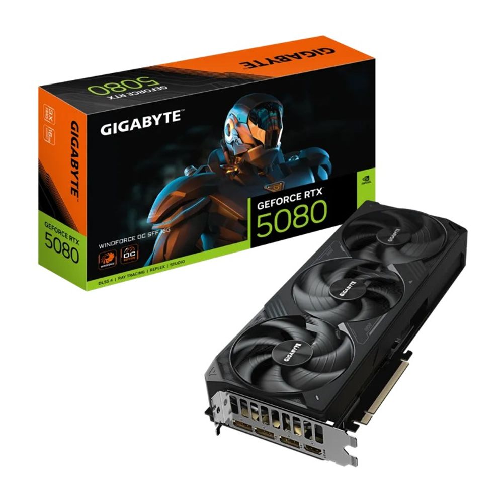 Placa de Vídeo Gigabyte GeForce RTX 5080 WINDFORCE OC SFF 16G GDDR7 Preta Placa de Vídeo Gigabyte GeForce RTX 5080 WINDFORCE OC SFF 16G GDDR7 Preta