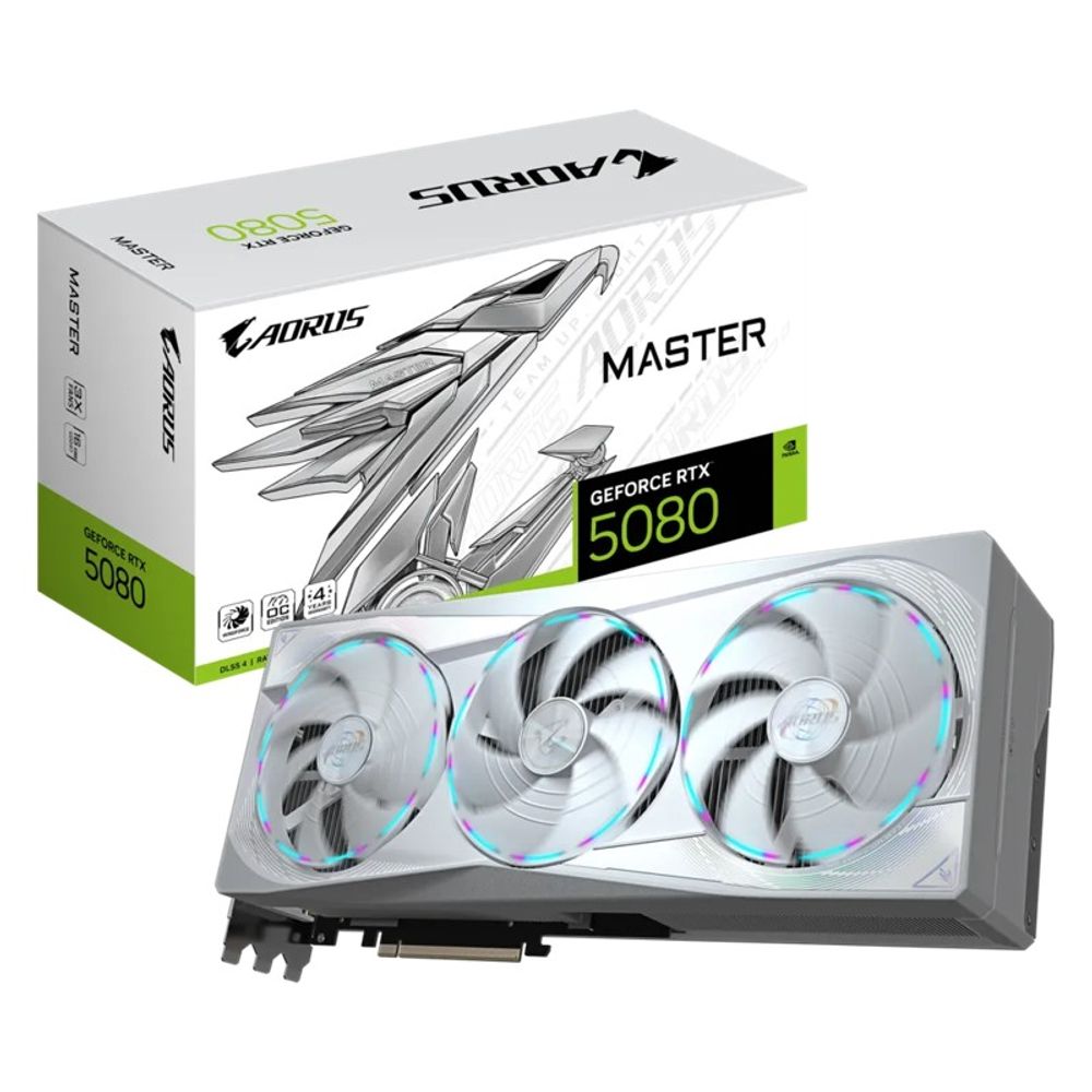 Placa de Vídeo Gigabyte Aorus GeForce RTX™ 5080 MASTER ICE 16G GDDR7 Branca