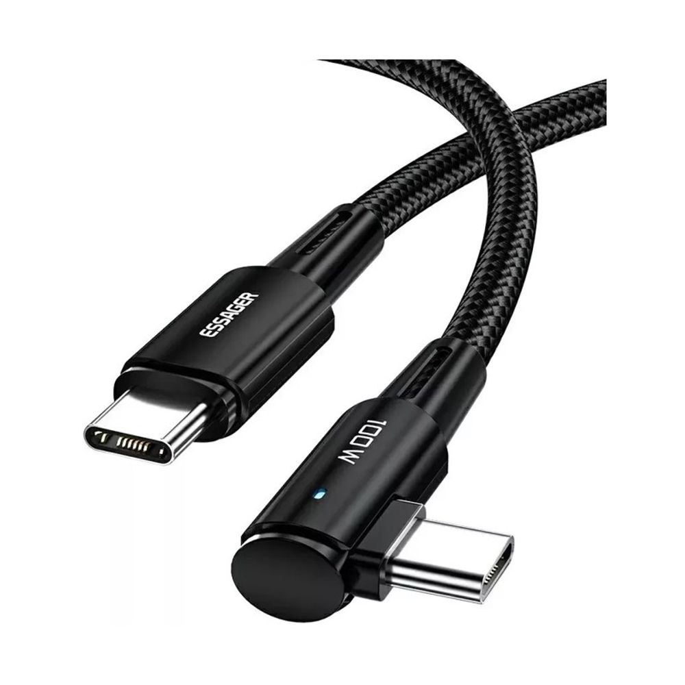 Cabo Essager USB-C 2.0M Nylon 60W 90º EXCTT1-CGWTA01 Preto