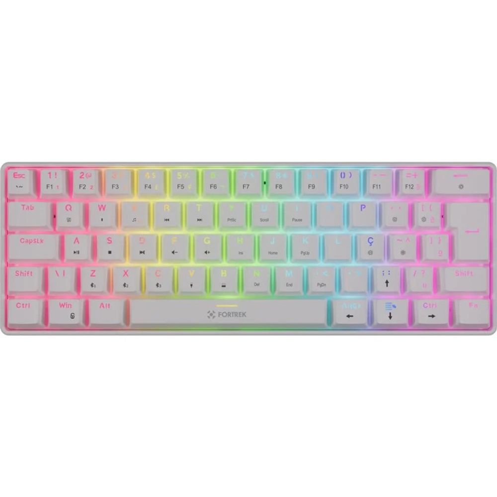 Teclado Gamer Fortrek Mecânico RGB 60% Gravity Air Compact Wireless Branco