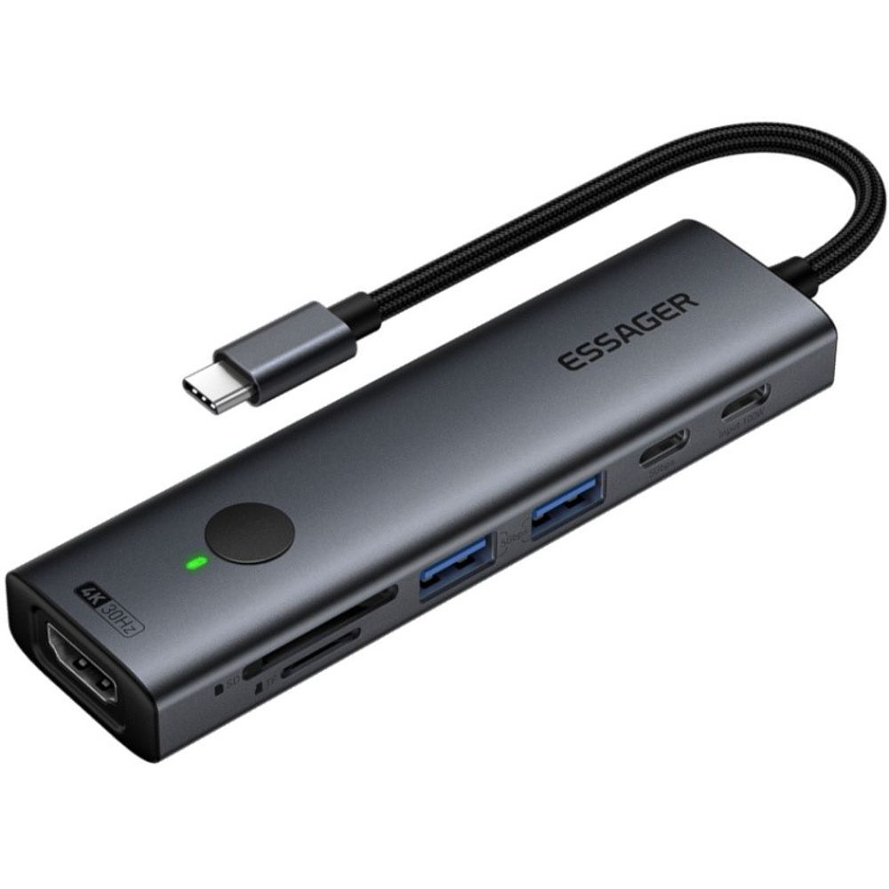 Adaptador Essager 7 em 1 USB-C/HDMI/USB/SD ES-HB03 Cinza Adaptador Essager 7 em 1 USB-C/HDMI/USB/SD ES-HB03 Cinza