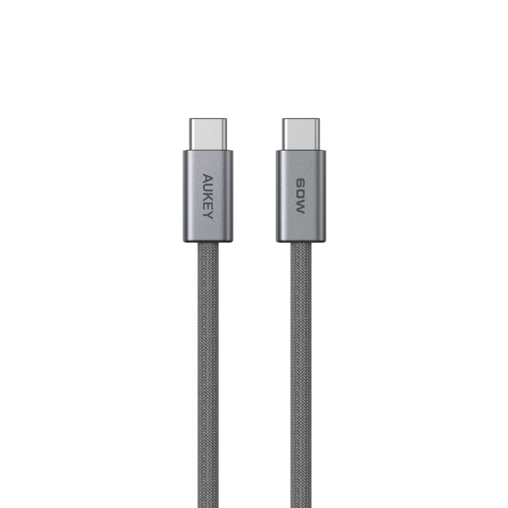 Cabo Aukey USB-C para USB-C Trançado de 1.8m e 60W CB-DCC062 Cinza Cabo Aukey USB-C para USB-C Trançado de 1.8m e 60W CB-DCC062 Cinza