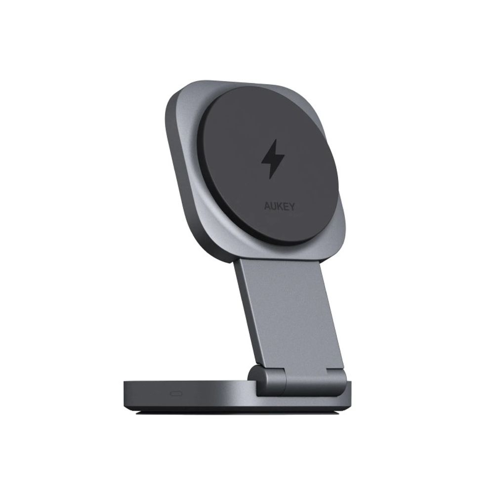 Carregador de Mesa Aukey Sem Fio Magnético 2 em 1 15W Dobrável MagFusion L Qi2 LC-MC211 Preto
