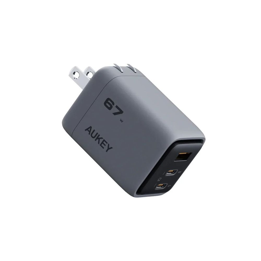 Carregador de Viagem Aukey 67W PD com tecnologia GaN USB/USB-C PA-C3 Cinza
