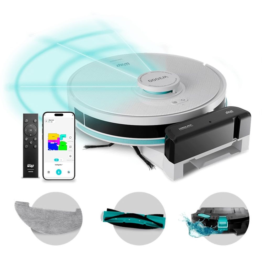 Robô Aspirador de Pó WAP ROBOT W3000 Com Controle Remoto e App Bivolt Robô Aspirador de Pó WAP ROBOT W3000 Com Controle Remoto e App Bivolt