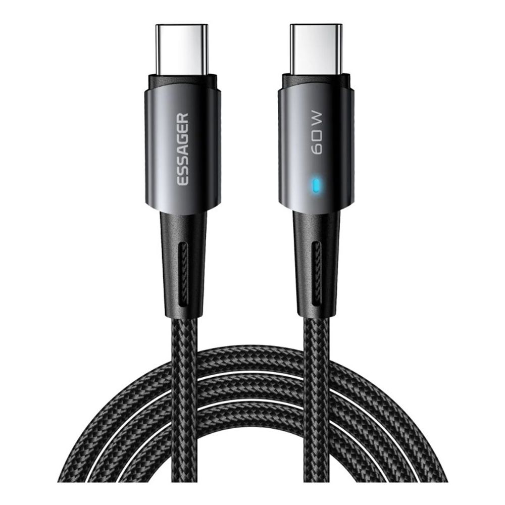 Cabo Essager USB-C 3.0M Nylon 60W EXCTT2-CGC01 Preto Cabo Essager USB-C 3.0M Nylon 60W EXCTT2-CGC01 Preto