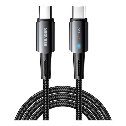 Cabo Essager USB-C 3.0M Nylon 60W EXCTT2-CGC01 Preto